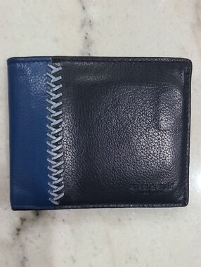 Coach Two-Tone Blue Leather Bifold Card & Key Holder